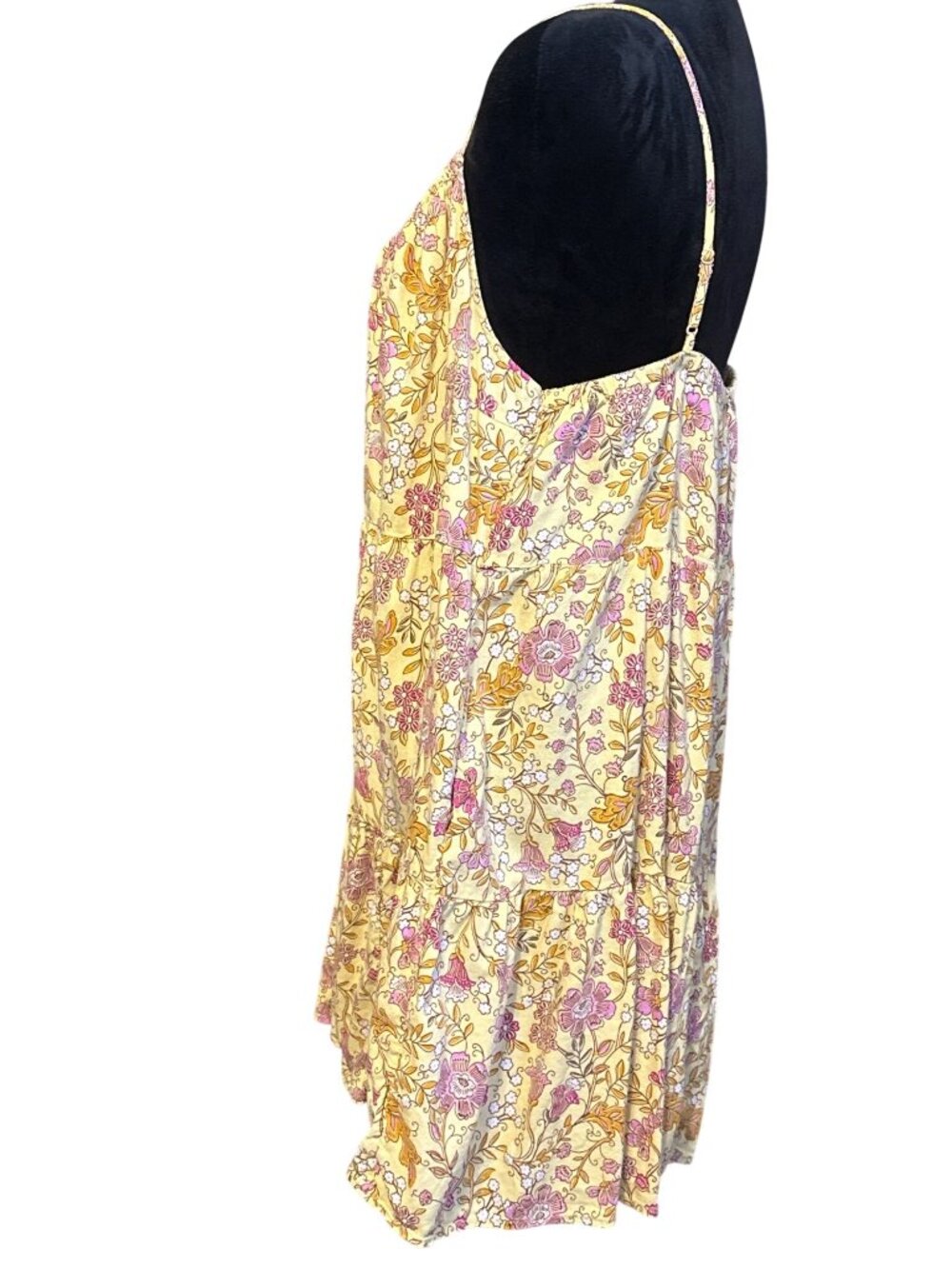 Old Navy Yellow Pink Floral Print Spaghetti Strap Camisole Dress Tiered Hem Wome - Picture 3 of 4